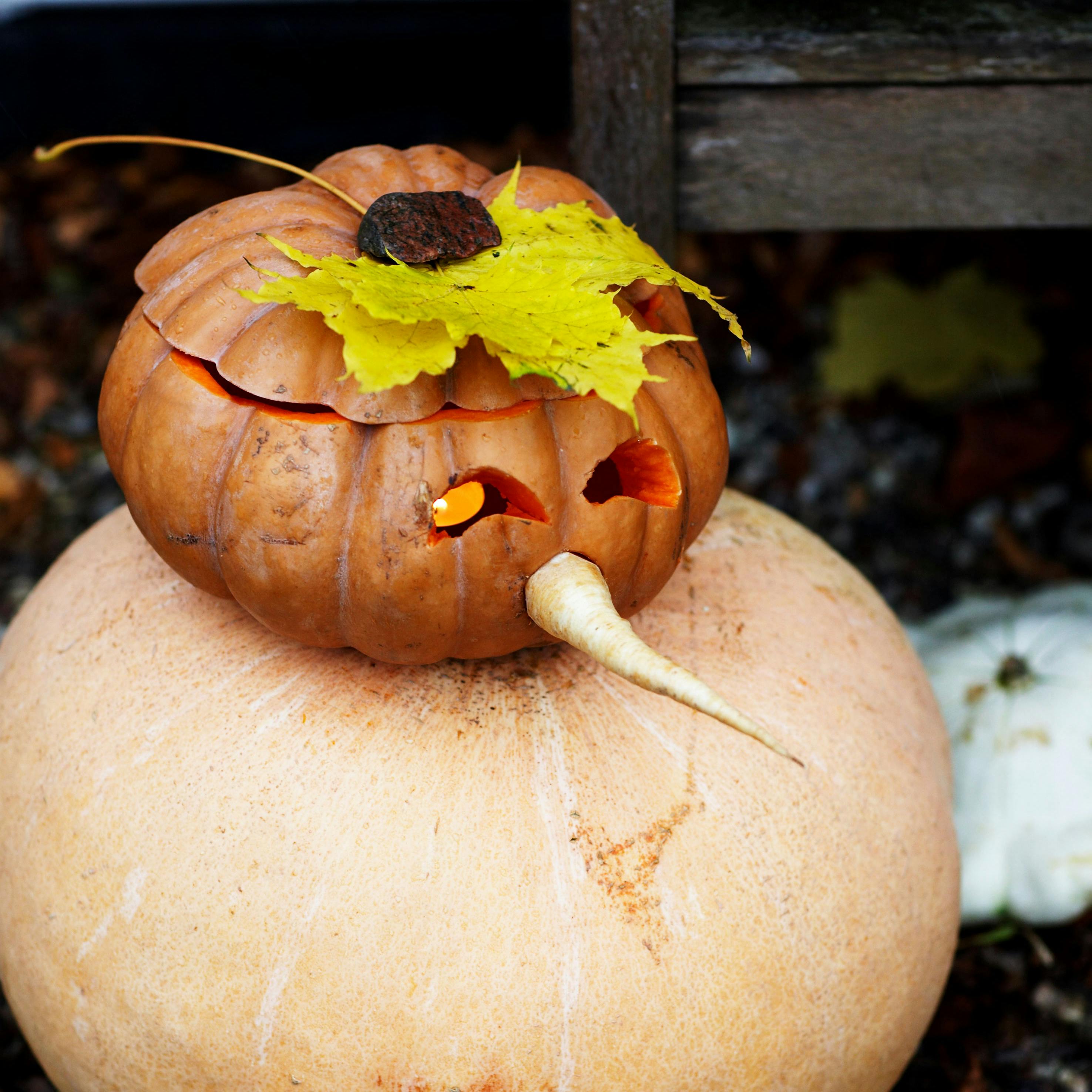 Halloweengræskar oven på et græskar