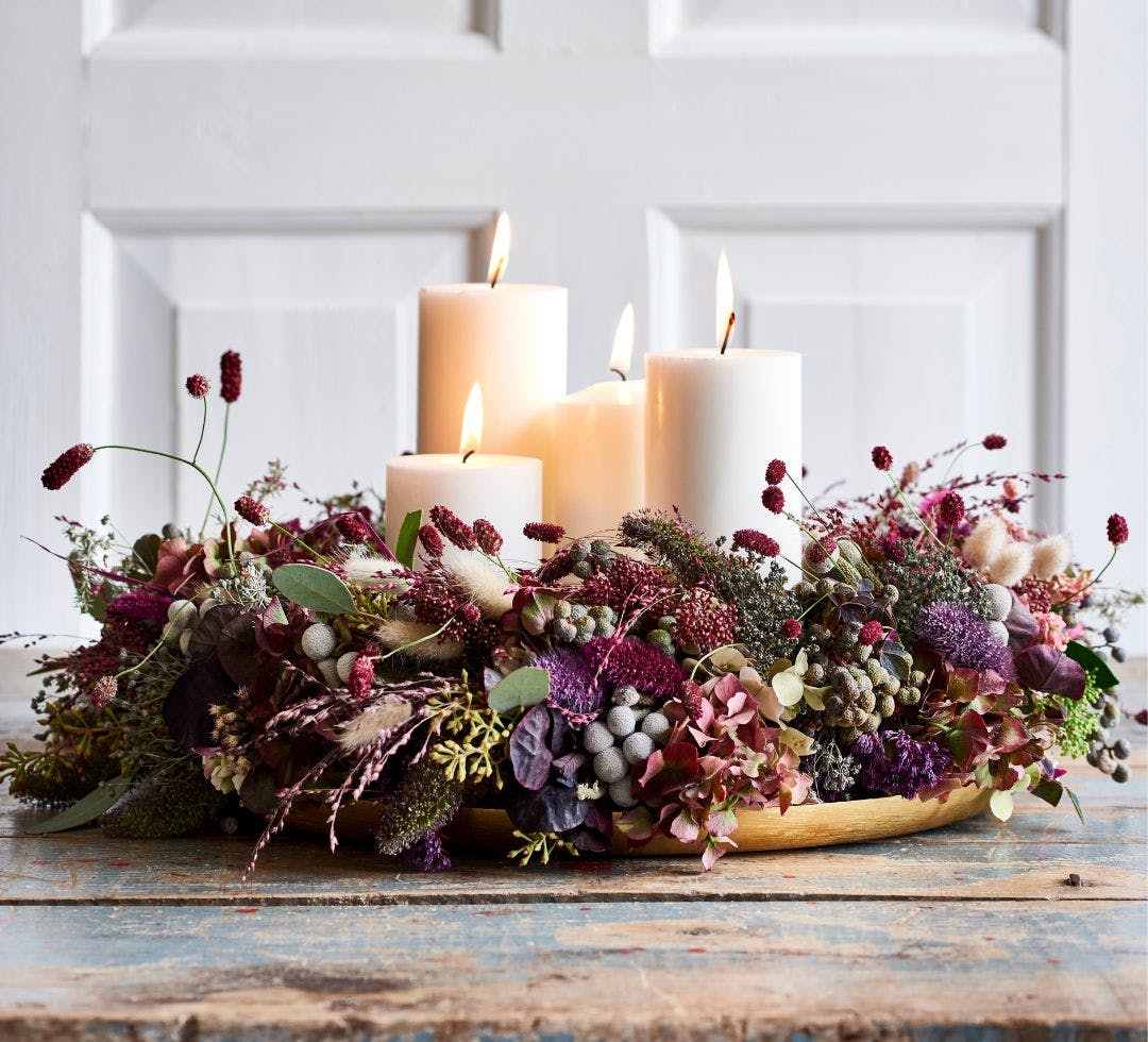 Hjemmelavet adventskrans med bloklys