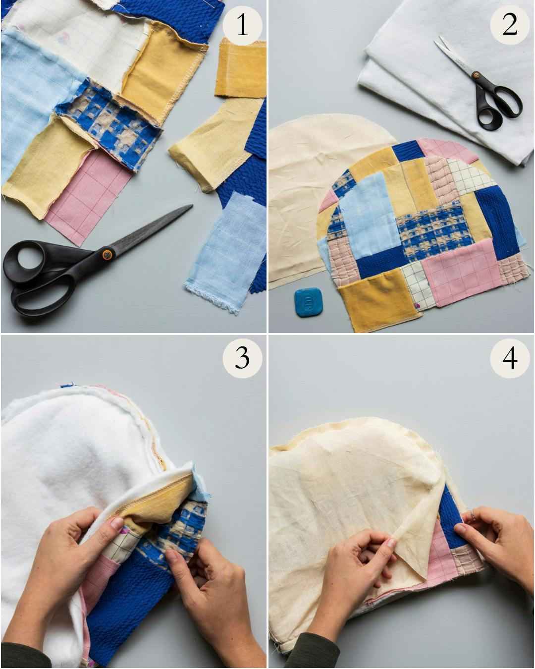 Patchwork-tehætte af stofrester - trin for trin