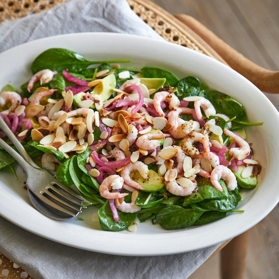 Spinatsalat med rejer