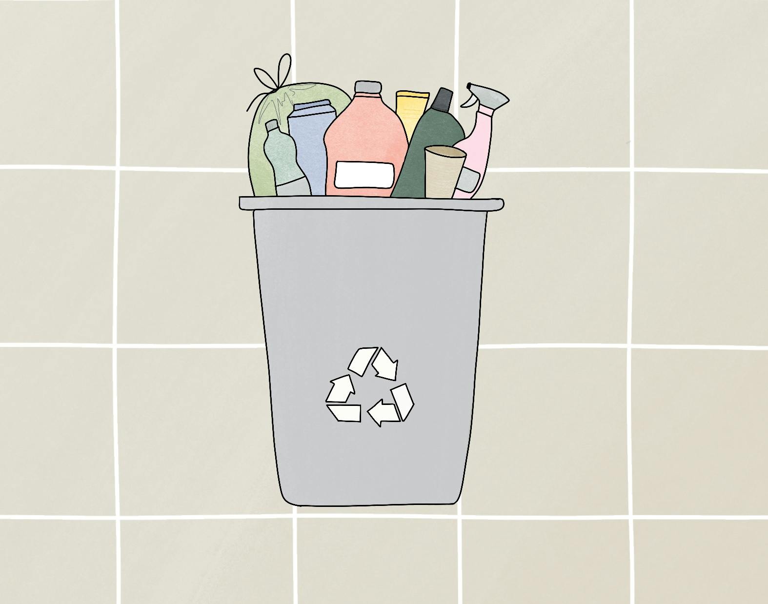 Illustration af genanvendeligt plastikaffald i skraldespand