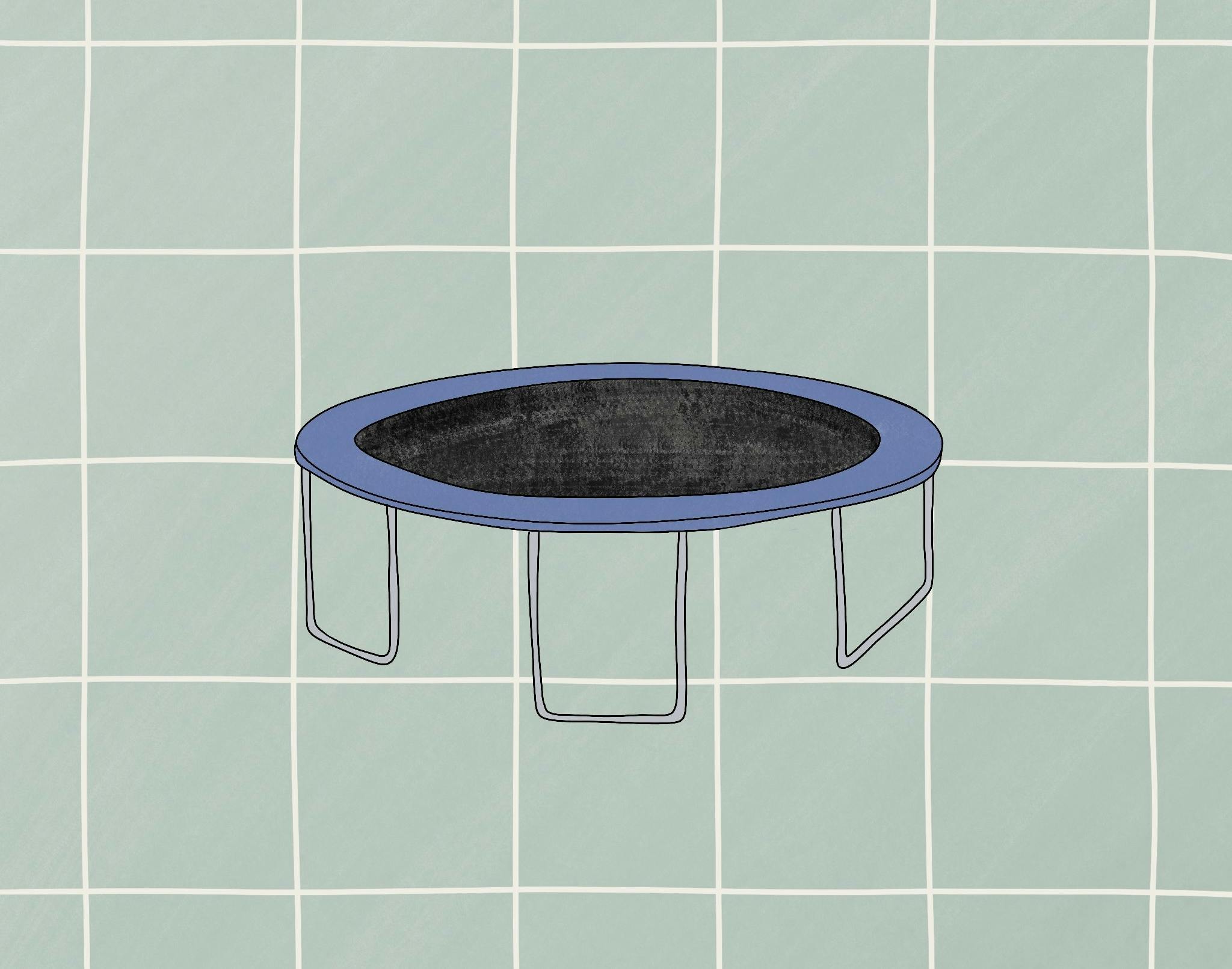 Illustration af trampolin på ternet baggrund