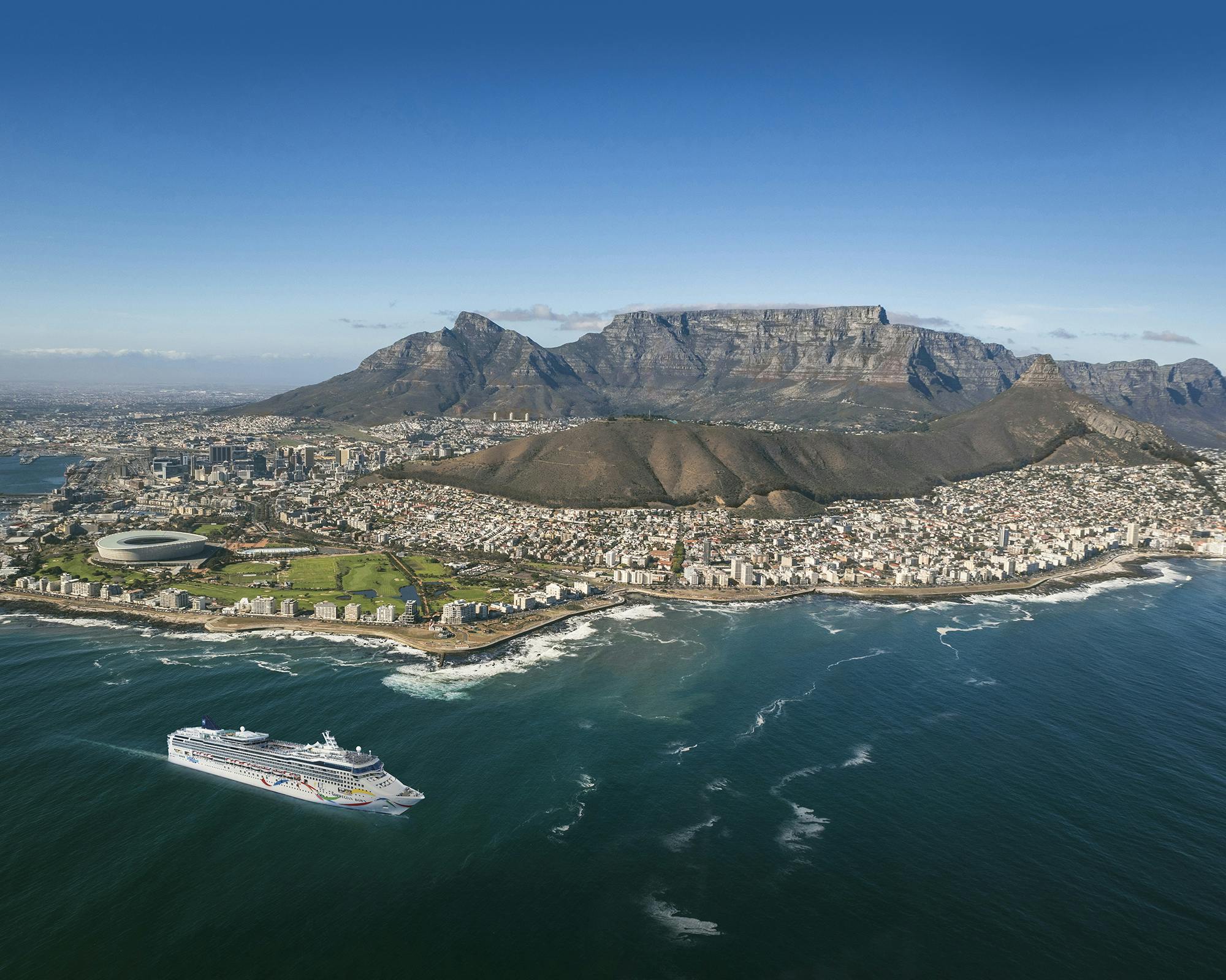 Aerial of Norwegian Dawn in Cape Town, South Africa