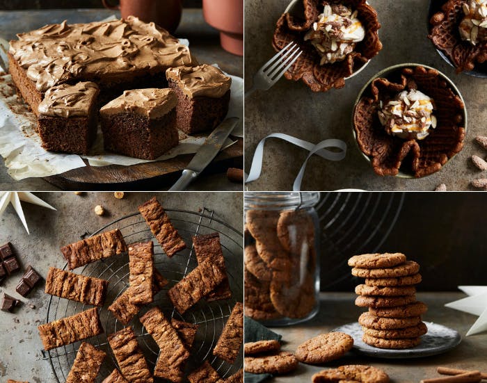 Kanelkage med kaffefrosting, vafler med kanelskum, kanelsnitter og kanelsmåkager