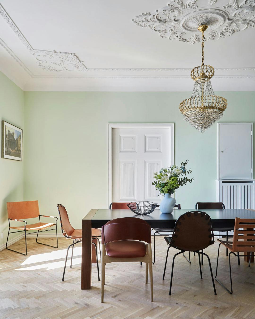 Spisestue med sildebensparket