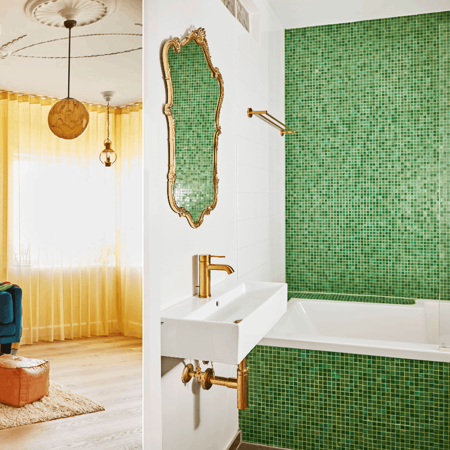 Lejlighed med farverige kontraster og genbrugsfund