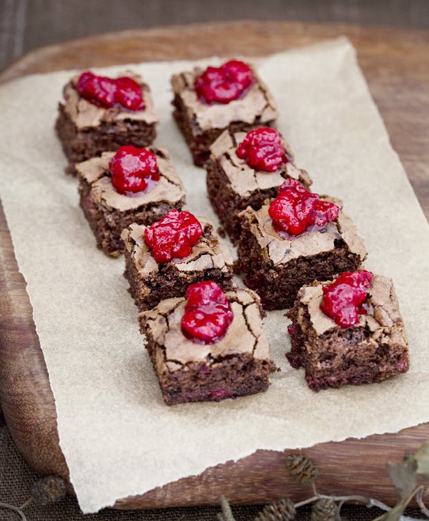 Brownies med hindbær og appelsin