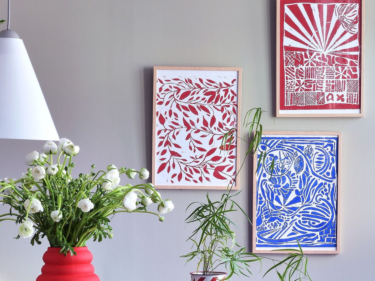 Linoleumstryk i forskellige motiver