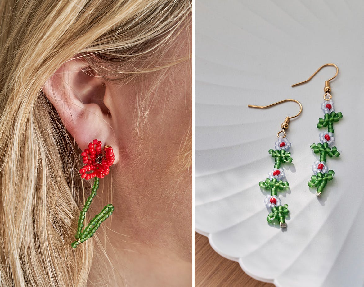 DIY perleøreringe med blomster