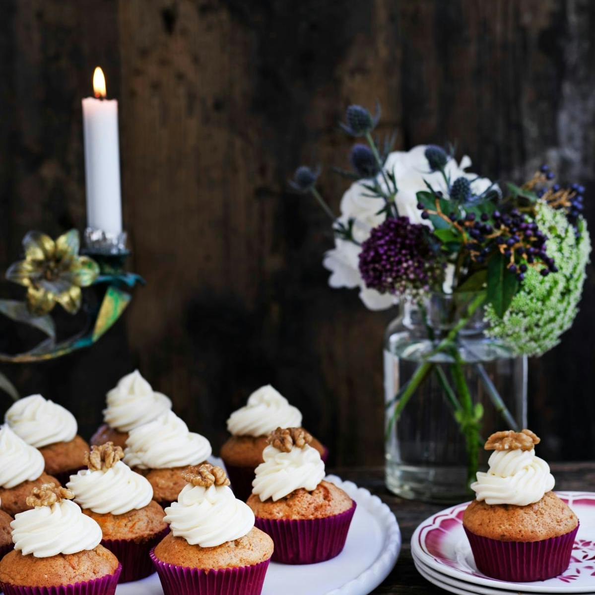 Gulerodsmuffins med mascarponecreme