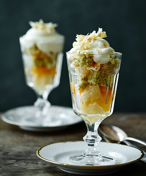 Trifli med citrusfrugter og hvid chokolade